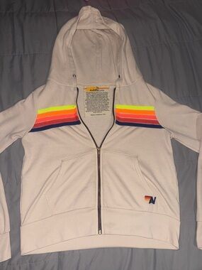 Aviator Nation 5 Stripe Hoodie Vintage White
